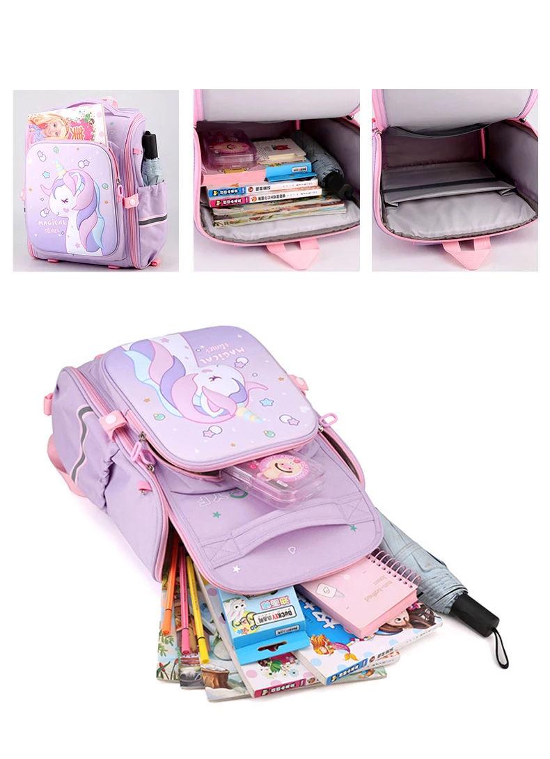 Школьные ранцы для девочек, водонепроницаемые Рюкзаки розового цвета с принтом единорога для учеников детского сада