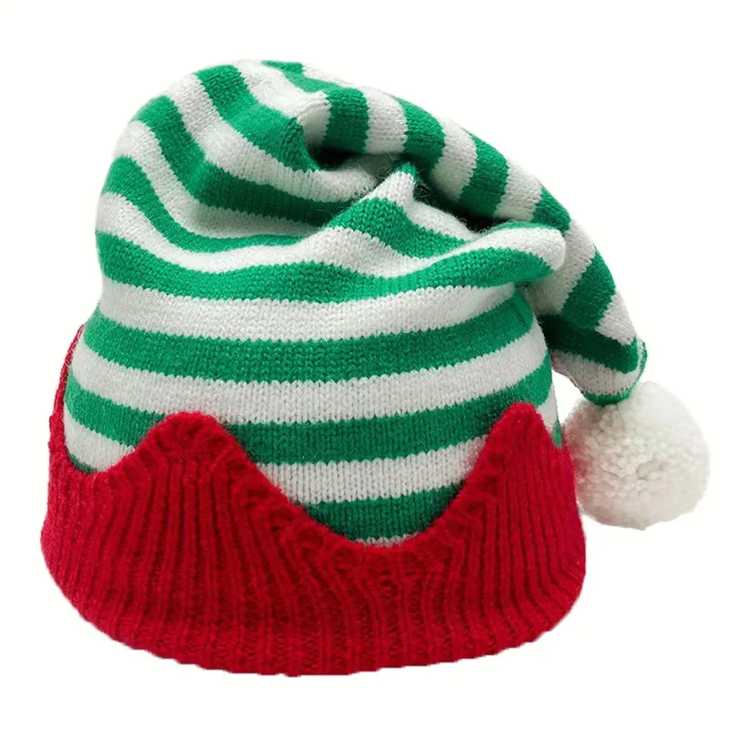 Christmas Knit Beanie Hat Striped Elf Style Winter Warm for Kids Adults Holiday Party