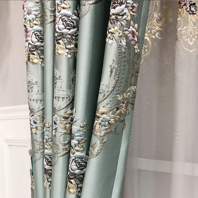 Customized European Jacquard Curtains Modern Simple Living Room Luxury Grand Bedroom French Window Thickened Blackout Cloth