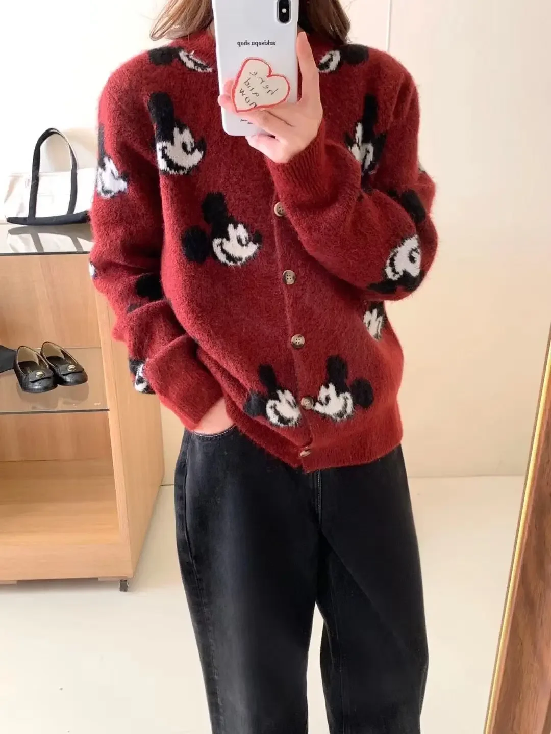 Disney Mickey Mouse Cardigan Sweater Korean Cartoon Cute Girly Sweater Women Autumn and Winter Soft Comfortable Top Kawaii Gift