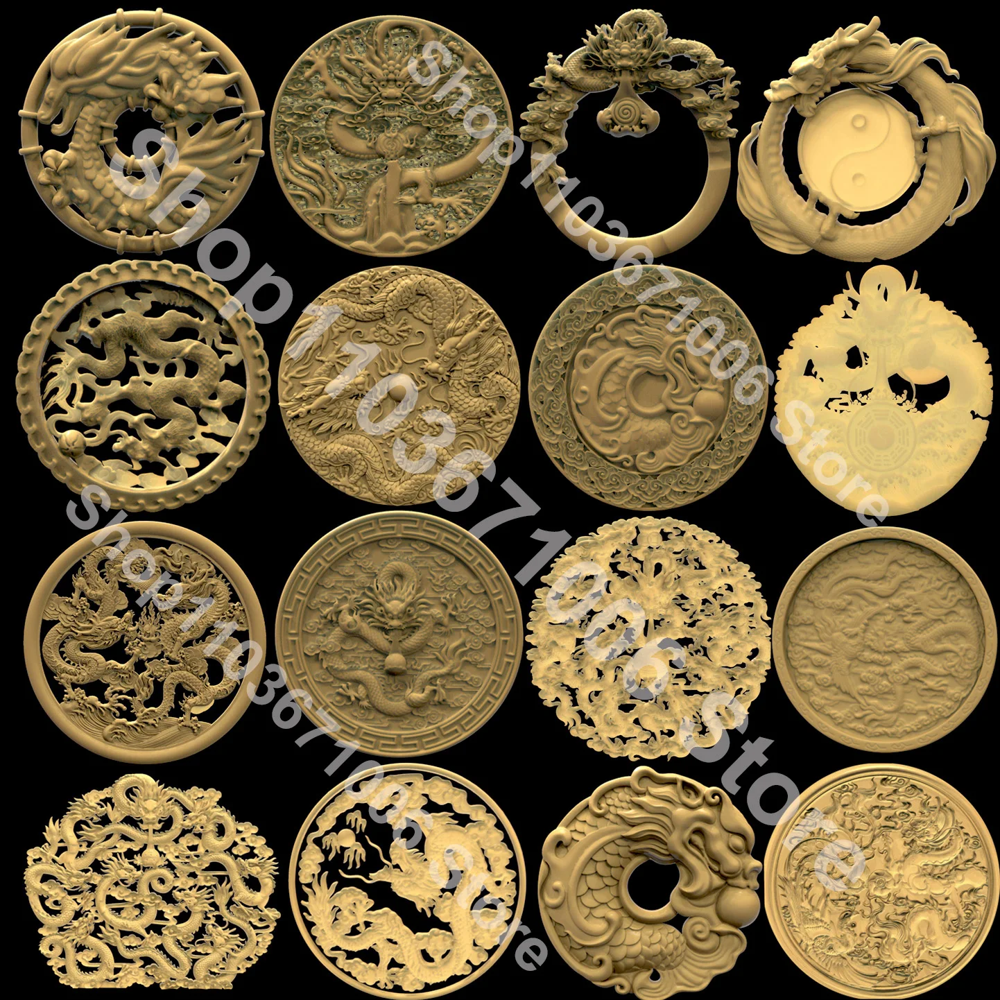 16pcs Dragon Round Relief STL 3D Model for CNC Router Aspire Artcam 3D Printer Engraver Milling