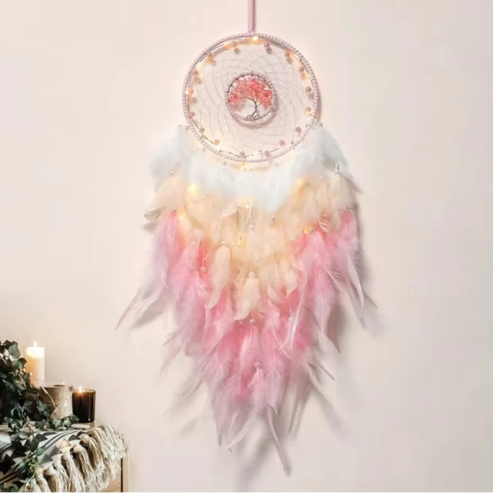 Tree of Life Wind Chimes Gravel Hanging Small Fresh Girl Heart Mori Feather Hanging Bedroom Windowsill Creative Decorations