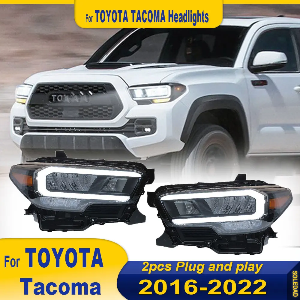 LED HeadLamp for Toyota Tacoma LED Headlight 2016-2024 Headlights Tacoma DRL Turn Signal High Beam Angel Eye Reflective bowl