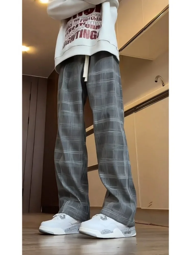 

American Retro Corduroy Plaid Men's Casual Pants Spring Teenage Youth Loose Wide Leg Straight Cut Trousers Casual Sle