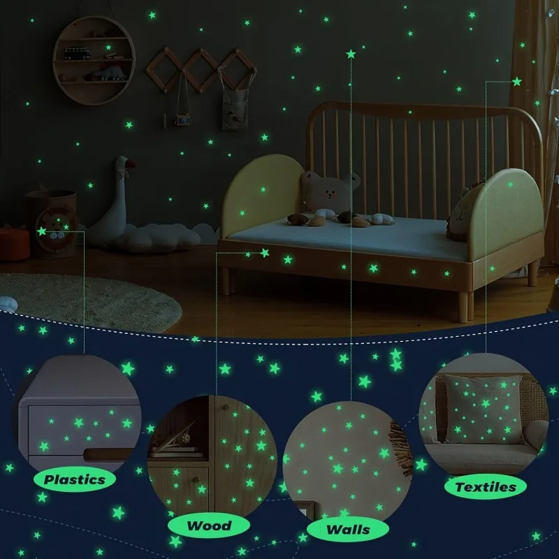 514 sztuk świecących w ciemności naklejek z gwiazdami 3D Geometryczne wzorzyste dekoracje sufitowe i ścienne dla dzieci Sypialnia Halloween Dekoracja domu — zdjęcie 4