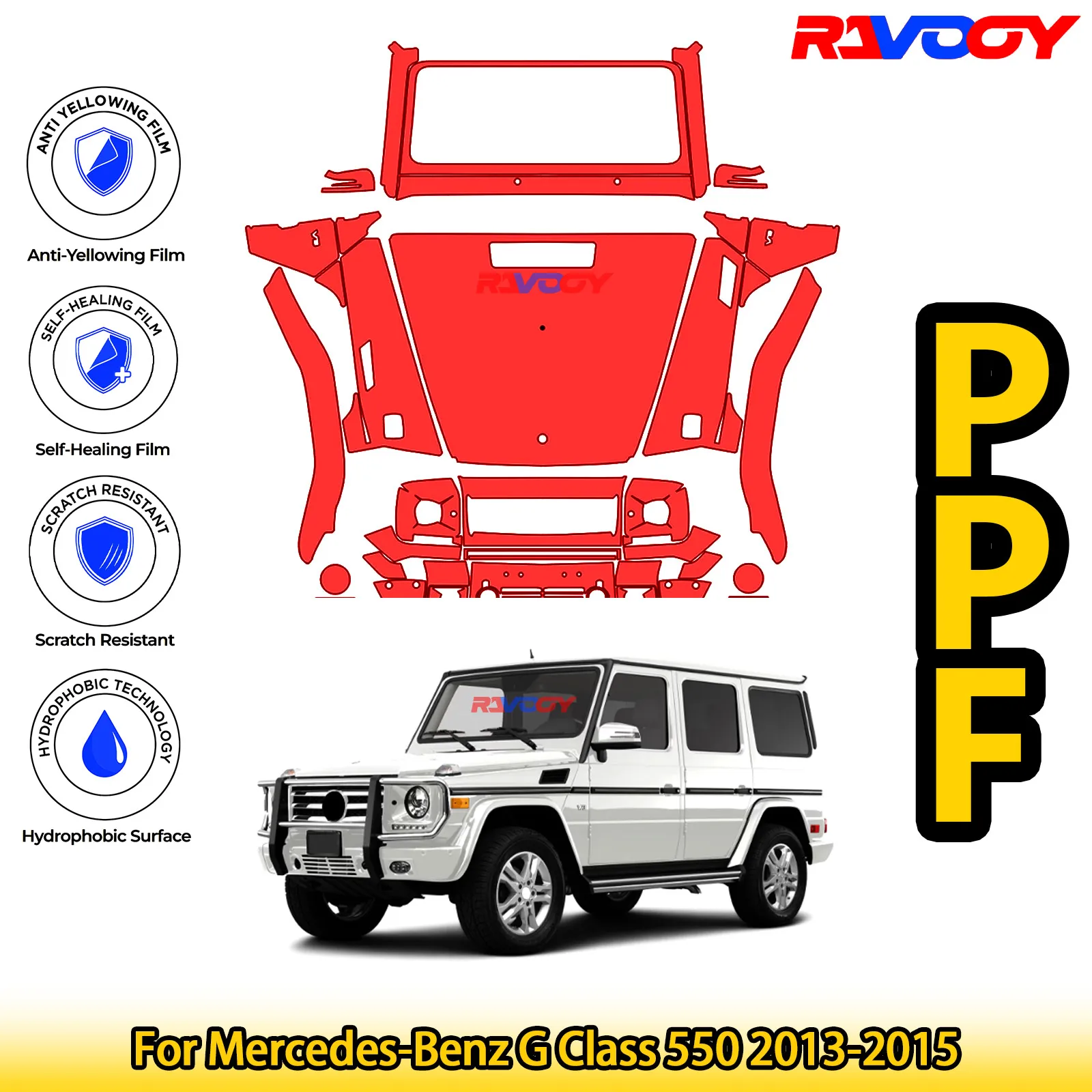 

For Mercedes-Benz G Class 550 2013-2015 Glossy Matte Black Precut front PPF Kit Paint Protection Film