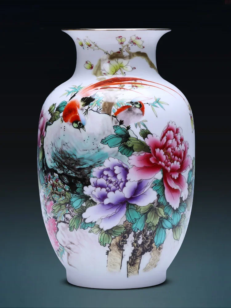 

Jingdezhen porcelain pastel vase rich in spring Chinese style home living room flower arrangement TV cabinet decorations ornamen