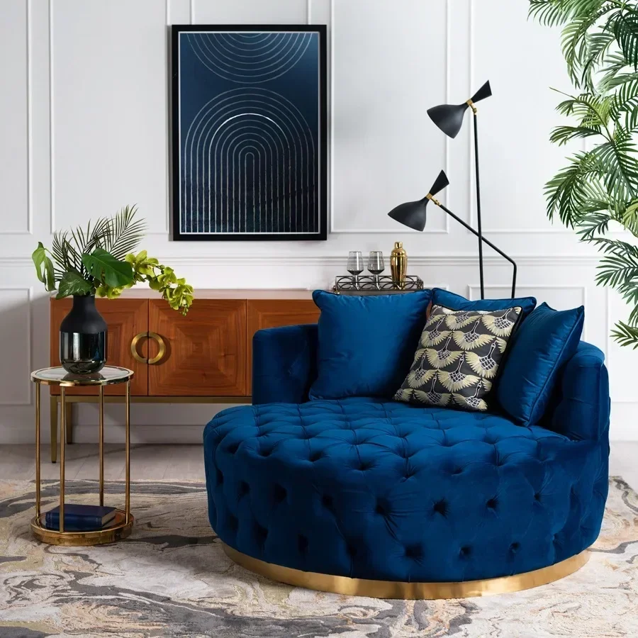 American dark green fabric soft bag buckle tiger chair special-shaped light luxury metal round sofa reception studio