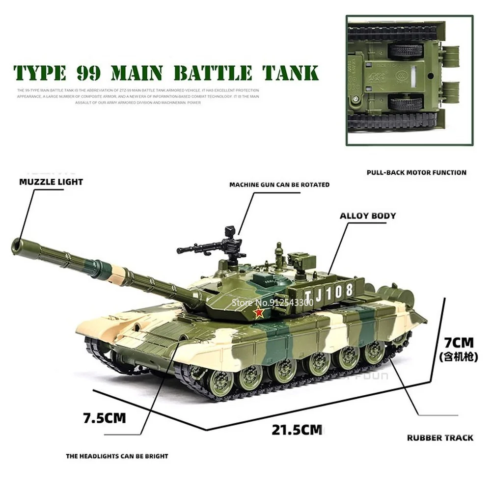 1:32 Type ZTZ-99 Tank Transport Model Toy Car Alloy Diecast Vehicles Metal Body Sound Light Rubber Tire Toys for Children