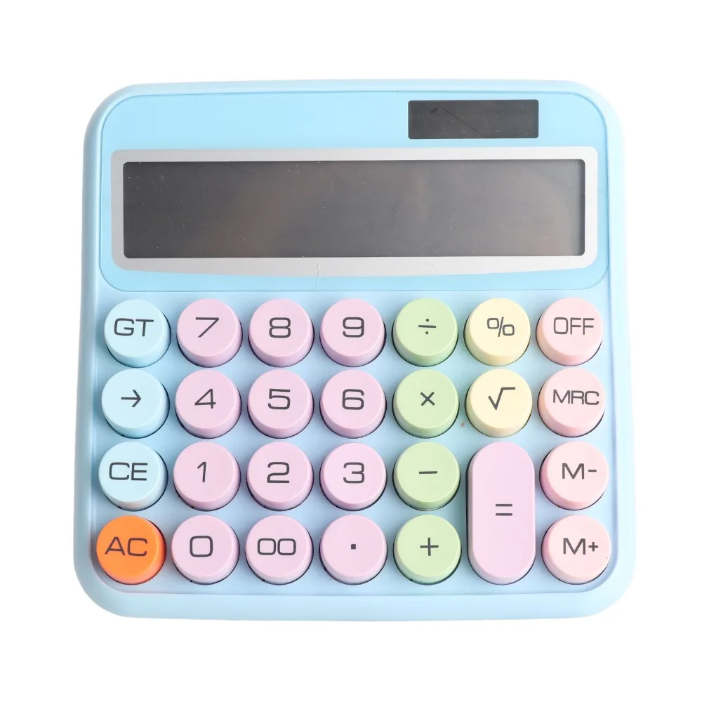 ABS Mechanical Calculator 12 Digit Large LCD Display Electronic Calculator 15°Tilt Screen Big Round Button Desk Calculator Home