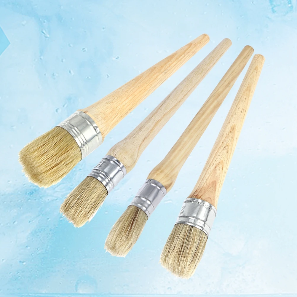 

4 Pcs Round Paint Brush Brushes Painting Bristle for Wax Dome Stenciling Bristles Chalk Bamboo Art Paintbrushes