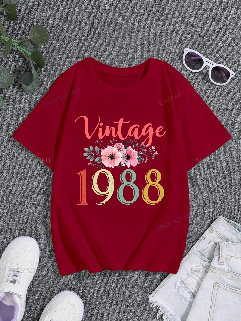 Regalo Souvenir per il compleanno del 1988, Top fantasia stile Vintage, camicia a maniche corte moda donna, t-Shirt in cotone da strada per tutti i giorni