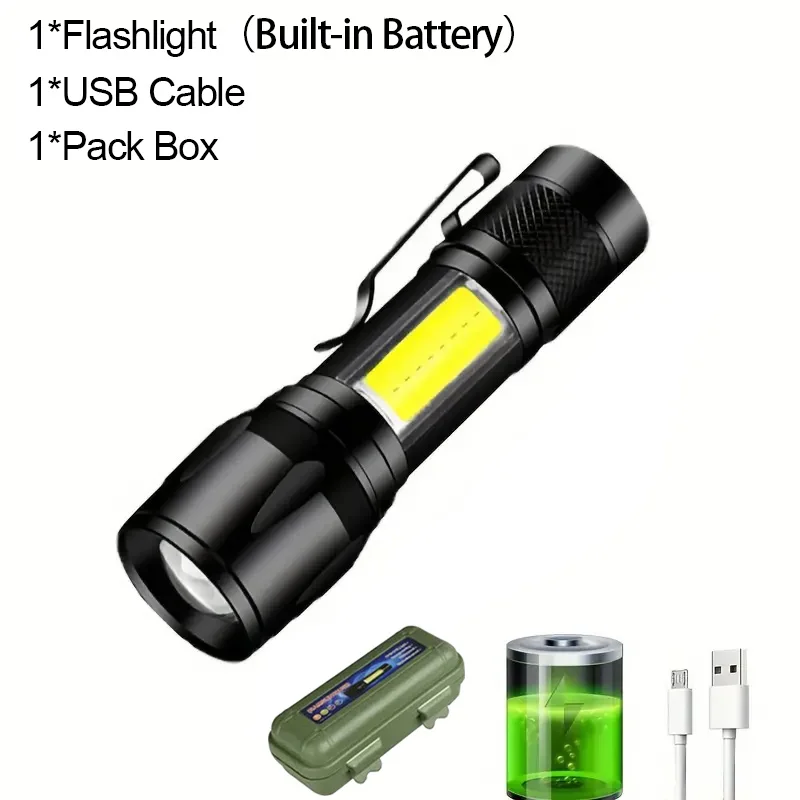 Mini lampe de poche LED Zoom torche COB + XPE lampe à batterie intégrée lampe de poche d'urgence étanche extérieure avec pince à stylo