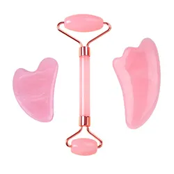 Natural Resin Jade Roller Gua Sha Scraper Set Pink Guasha Face Lift Massager Wrinkle Double Chin Remover Beauty Skin Care Tools