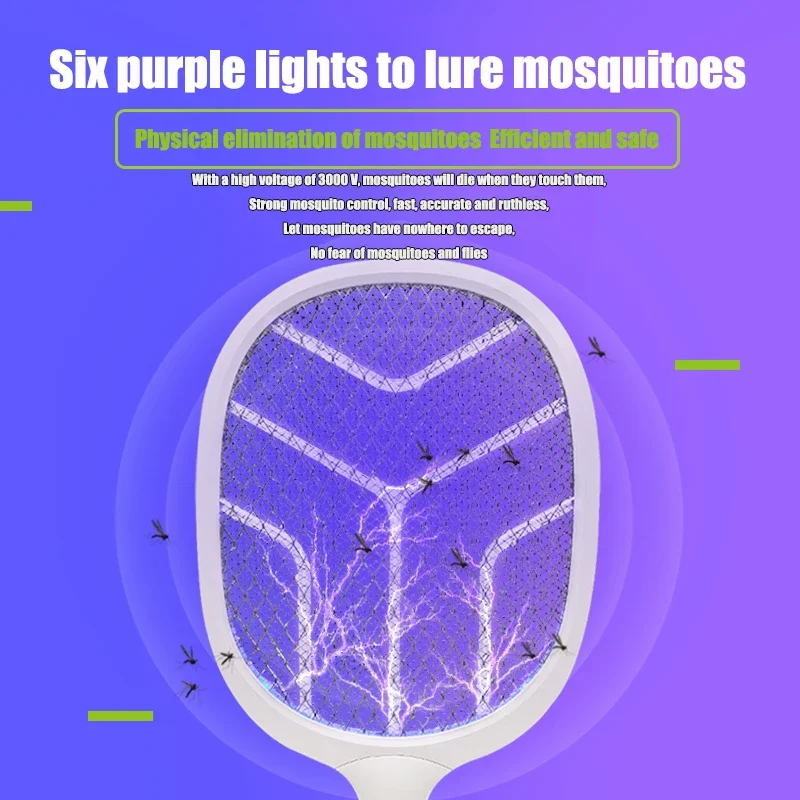 Electric Mosquito Swatter Rechargeable New Two In One Household Safety Super Mosquito Killing Lamp Lithium Battery