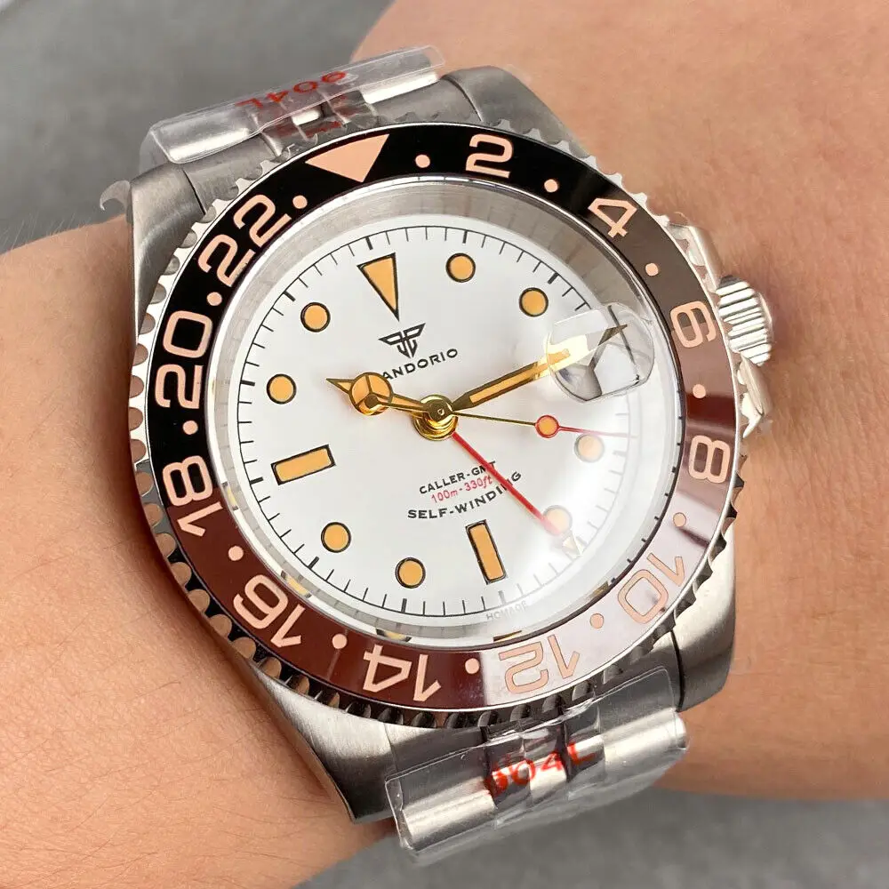 Tandorio NH34 40 мм автоматические мужские часы GMT черный циферблат сапфировый браслет с датой