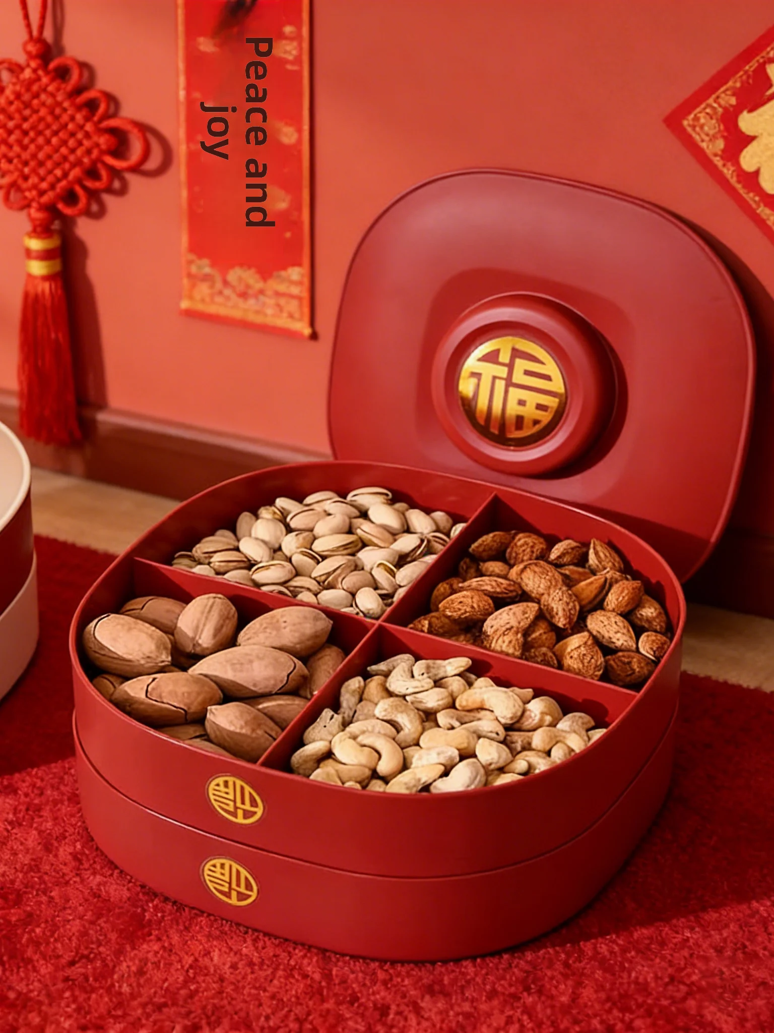 

New Year Luxury Sna Dry Fruit Plate Living Room Tea Table Home Use Candy Nut Storage Fruit Display Box round Plastic P...