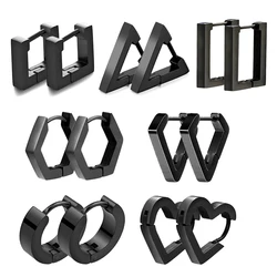 Pendientes de aro negros para hombre, joyería minimalista, geométrica, Rectangular, hexagonal, triángulo, pentagrama, cuadrado