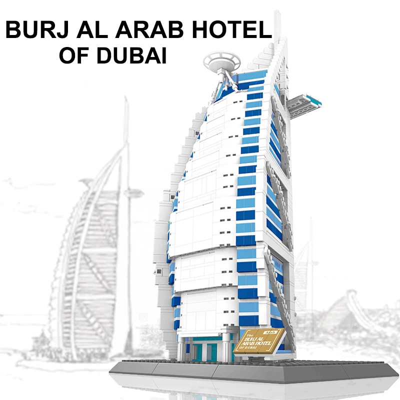 

1368PCS Burj Al Arab Hotel Of Duba Building Blocks World Famous Architecture Bricks City Street View Toys Birthday Gift For Kids