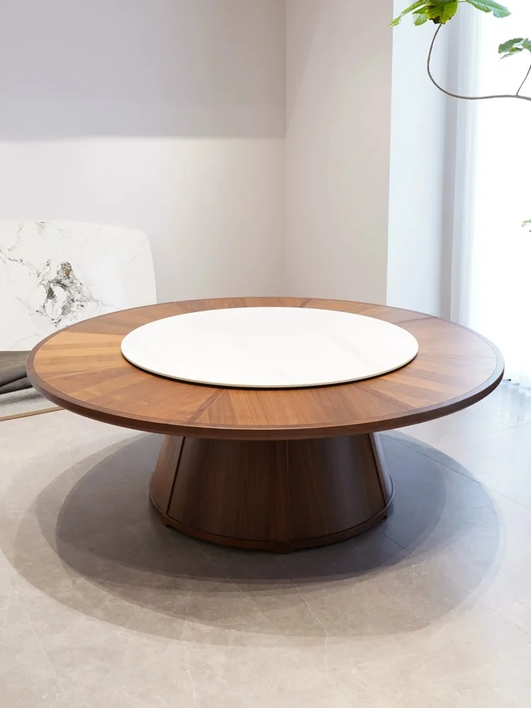 Dining table North American black walnut large apartment round table rock slab electric turntable dining table