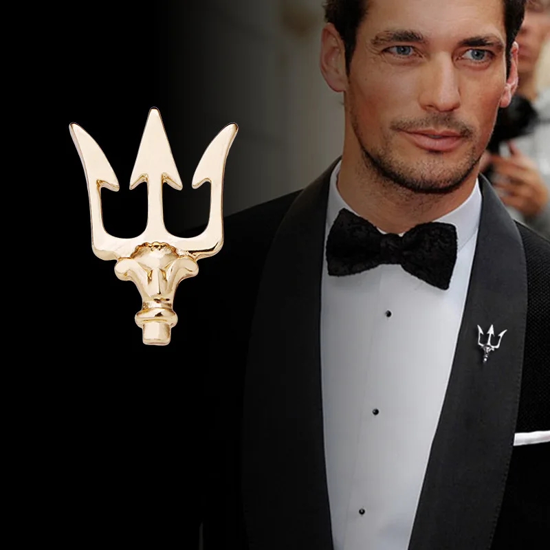 New High-end British Stlye Trident Brooch Metal Lapel Pin Men's Suit Small Collar Pins Badge Shirt Corsage Accessories Gifts