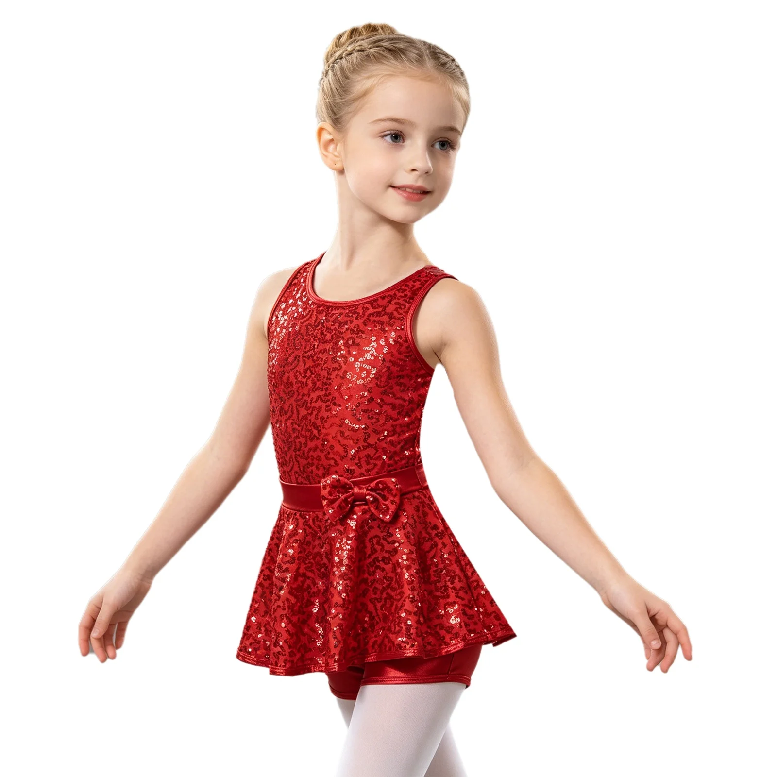 Kinder Mädchen Jazz Modern Tap Dancewear Pailletten Criss Cross Zurück Taille Bowknot Gymnastic Ballett Lyrical Modern Dance Trikot Kleid – Detail 17