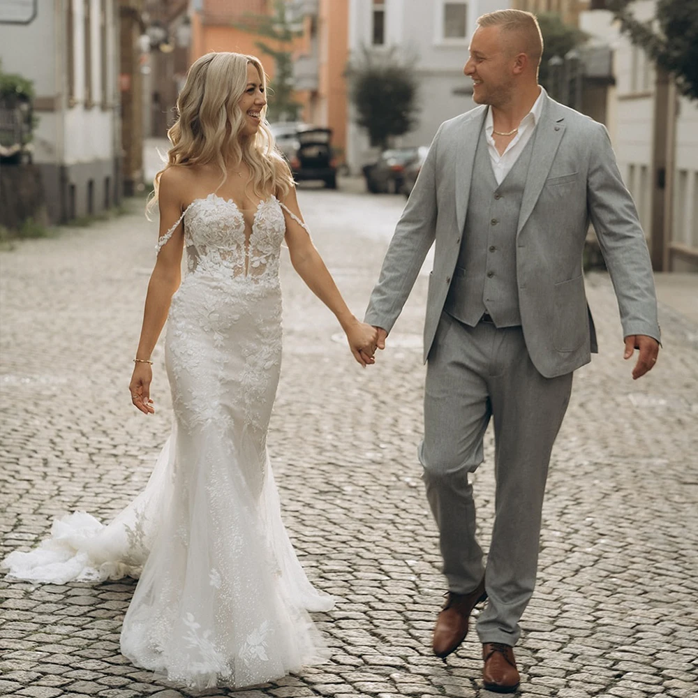 

Boho Weddings Dresses Sweetheart Sleeveless Mermaid Sweep Train Bride Dress Beach Garden Bridal Gown vestido de novia Customized