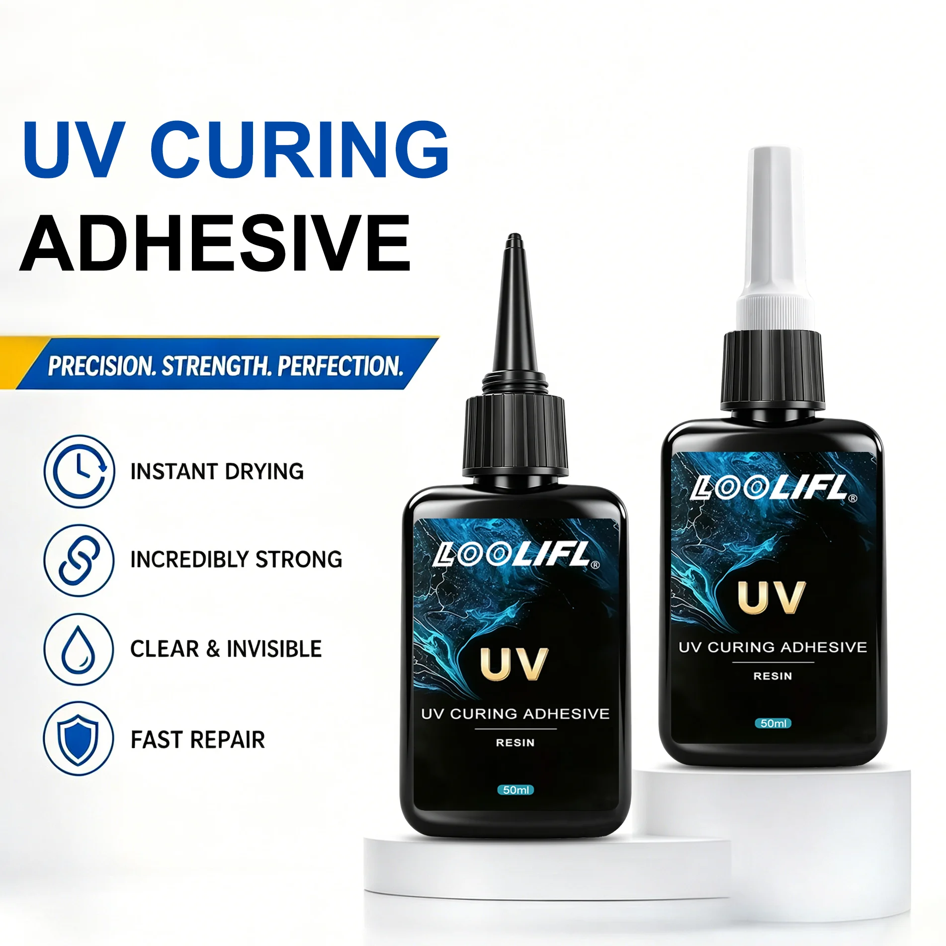 Loolifl 50ml Uv Curing Adhesive, High Transparency Uv Resin Shadowless Glue, Fast Curing Strong Bonding Transparent Uv Glue, Suitable for Glass, Crystal, Plastic, and DIY Crafts