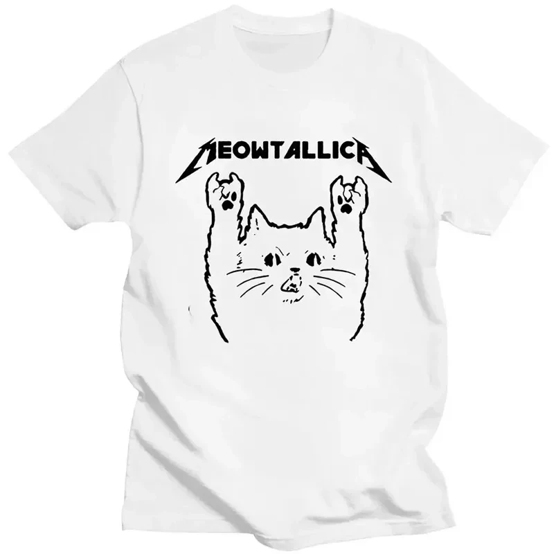 Meowtalica Cat Rock Music Printed T-shirt for Men Fun Printed Top Fashion T-shirt Comfortable Fashion Round Neck Couple T-shirt