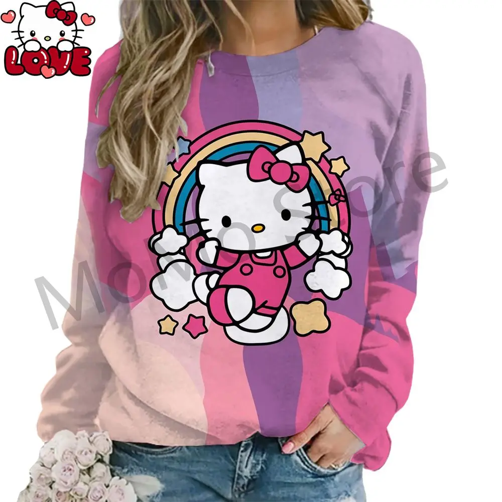 

Женские толстовки с длинными рукавами Hello Kitty с круглым вырезом, милая уличная одежда высокого качества с 3D принтом, осенние пуловеры Y2k, модные вечерние