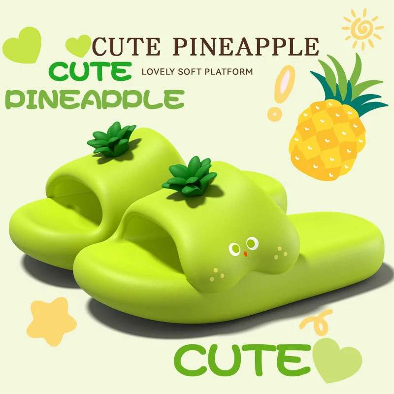 Cartoon Pineapple Non Slip Woman's Home Slippers Summer 2026 Soft Thick Bottom Lightweight Beach Sandals Cute Indoor Slippers