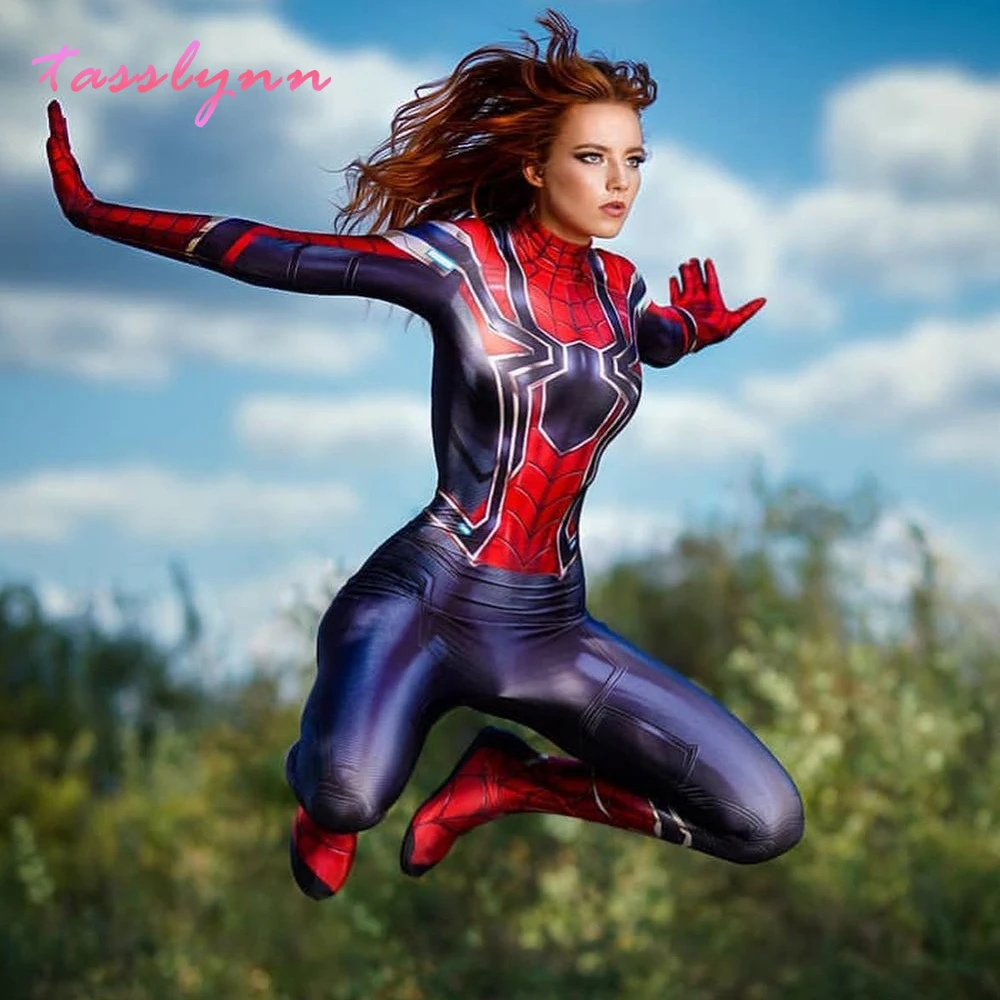 Mulheres aranha menina ferro traje super zentai herói terno trajes de halloween festa fantasia anime roupas cosplay trajes