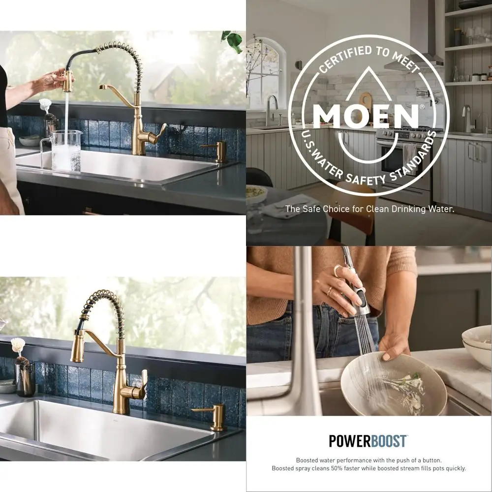 

Pull-Down Sprayer Bronze Gold Single Hole Kitchen Faucet with Soap Dispenser, Model 87886BZG