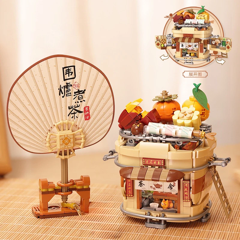 LOZ Small particle building blocks simulation tea set assembly model children's educational toy boy and girl