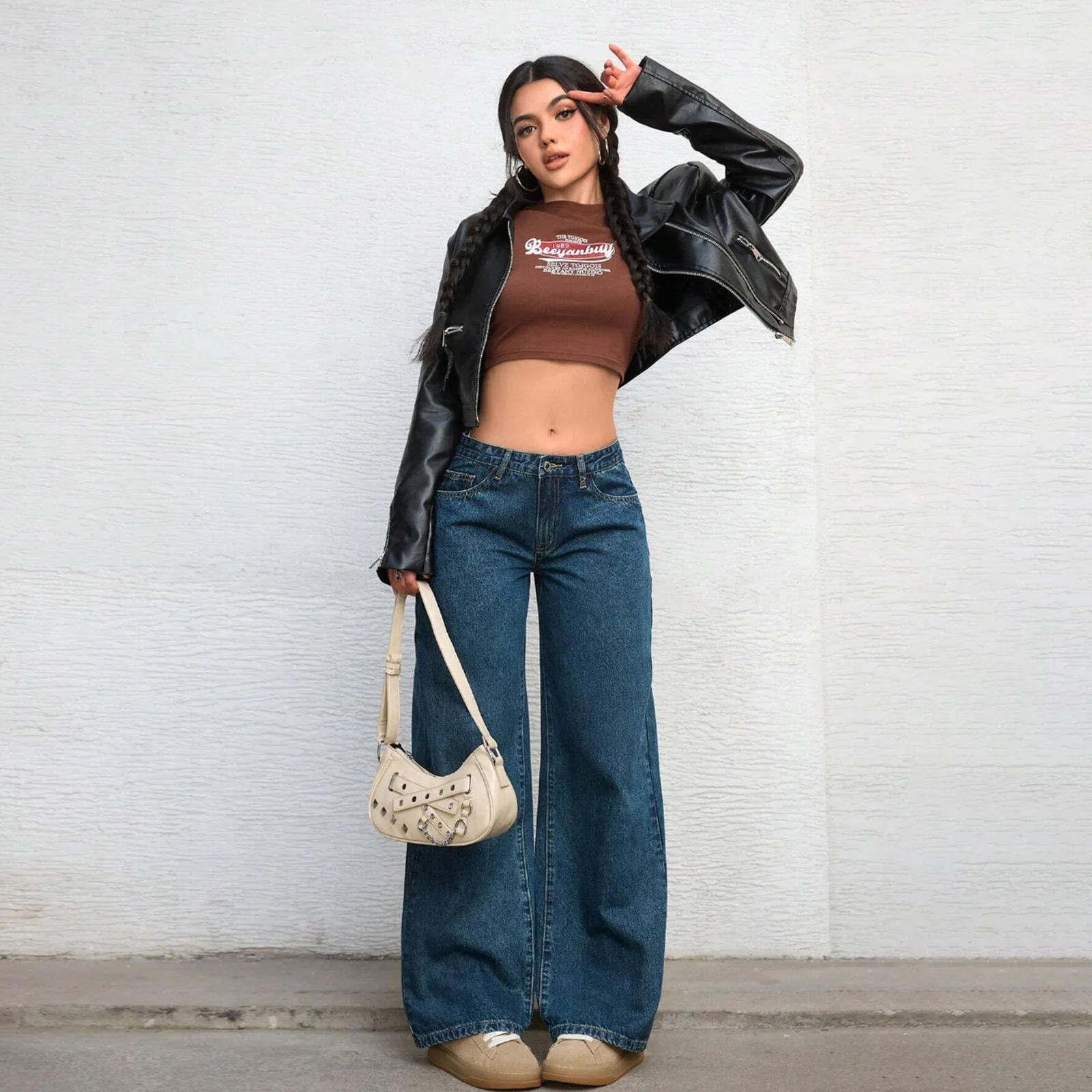 Jeans Women Pant Wide Leg Long Pants Low Waist Straight Trousers Denim Vintage Washed Y2k Streetwear Elegant Splice Work Casual