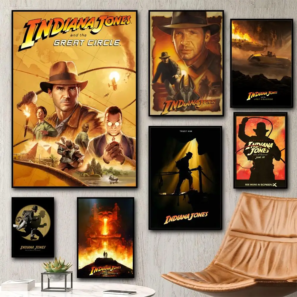 Póster de Indiana Jones y el gran círculo, arte HD, pared adhesiva, impermeable, hogar, sala de estar, dormitorio, bar, decoración estética