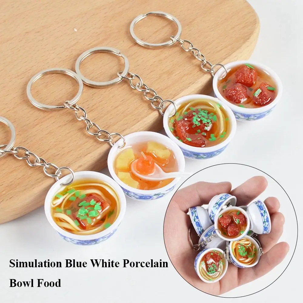 High Quality 5 Styles Simulation Bowl Food Key Ring PVC Porcelain Children Play Toys Green Bean Keychain Play House Food