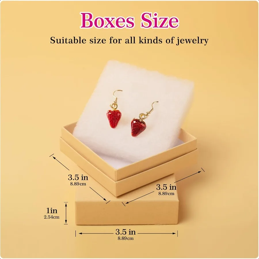 Scatole regalo marroni per gioielli in cartone Confezione da 20 Scatole portagioie piccole in cartone da 3,5 × 3,5 × 1 pollici con imbottitura in cotone e coperchi per l'applicazione