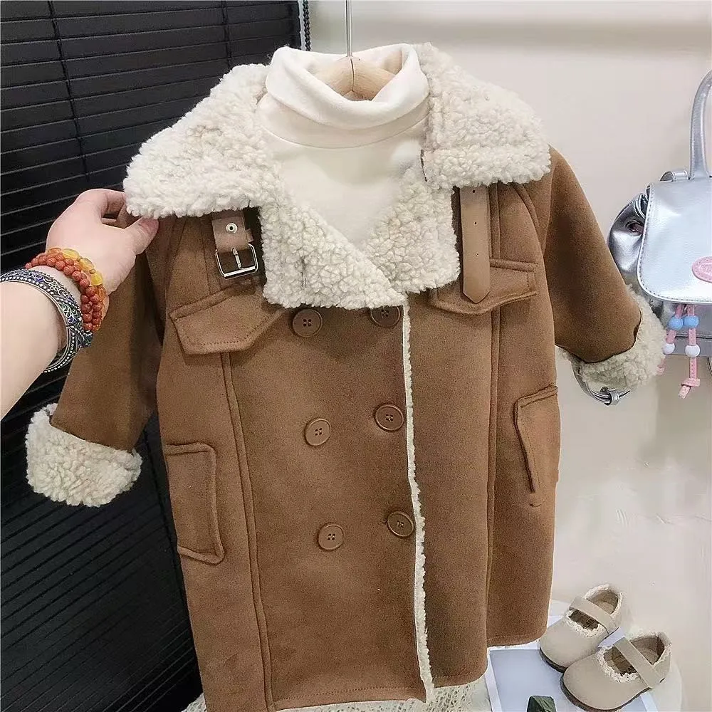

Korean Version New Winter Girls Stand Collar Fur One Coat Children's Padded Warm Medium-length Coat 90-140CM