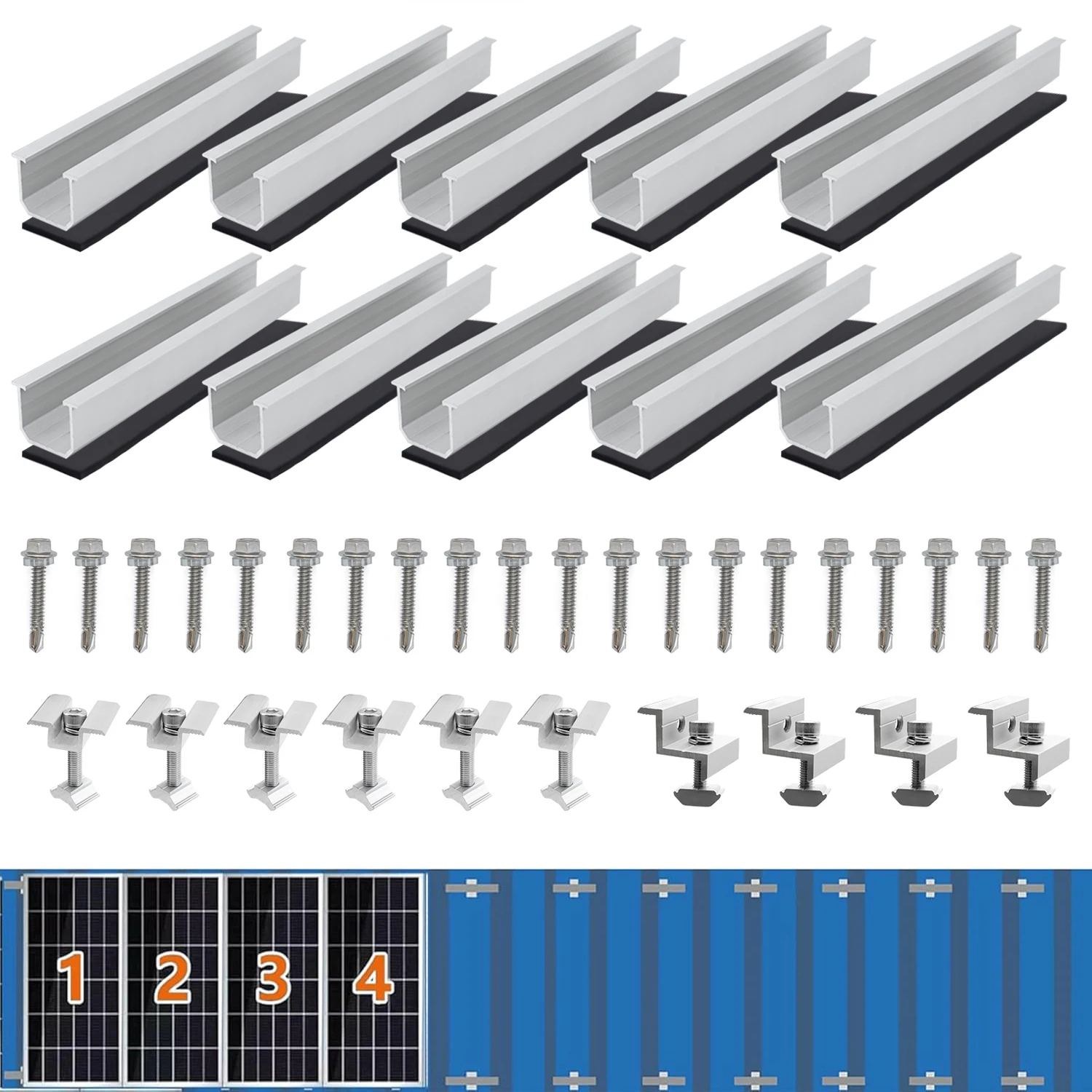 10pcs-solar-panel-bracket-kit-aluminium-mounting-rail-30mm-35mm-end-clamps-brackets-for-flat-roof-pv-mounting-rail