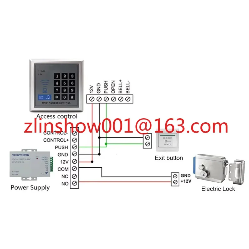 DC12V Electric Rim Lock Stainless Steel Home Video Intercom Access Control System with Keys Electric Gate Door Lock
