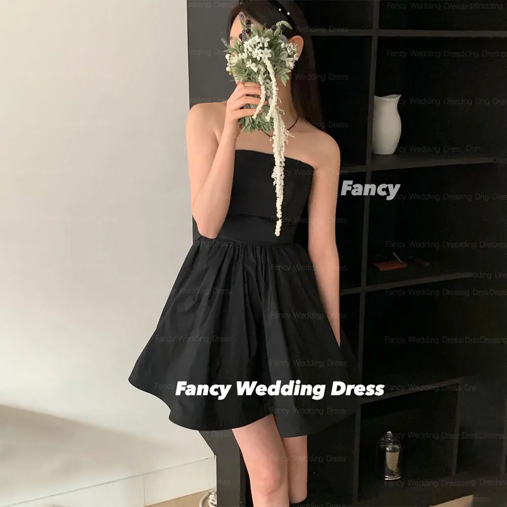 

Fancy Simple Strapless Mini Wedding Dress Korea Sleeveless Taffeta Evening Dress Back Corset Cusotmized