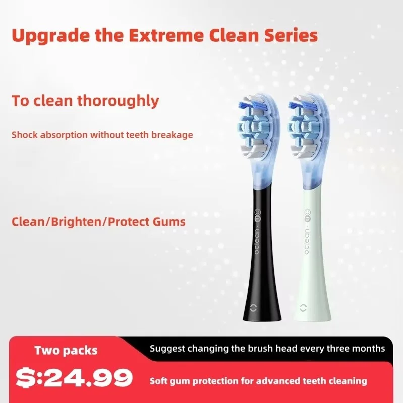 Electric Toothbrush Head Ultra Clean Series Shock Absorbent Cleaning Whitening Gum Protection DuPont Universal 2-Pack for Oclean