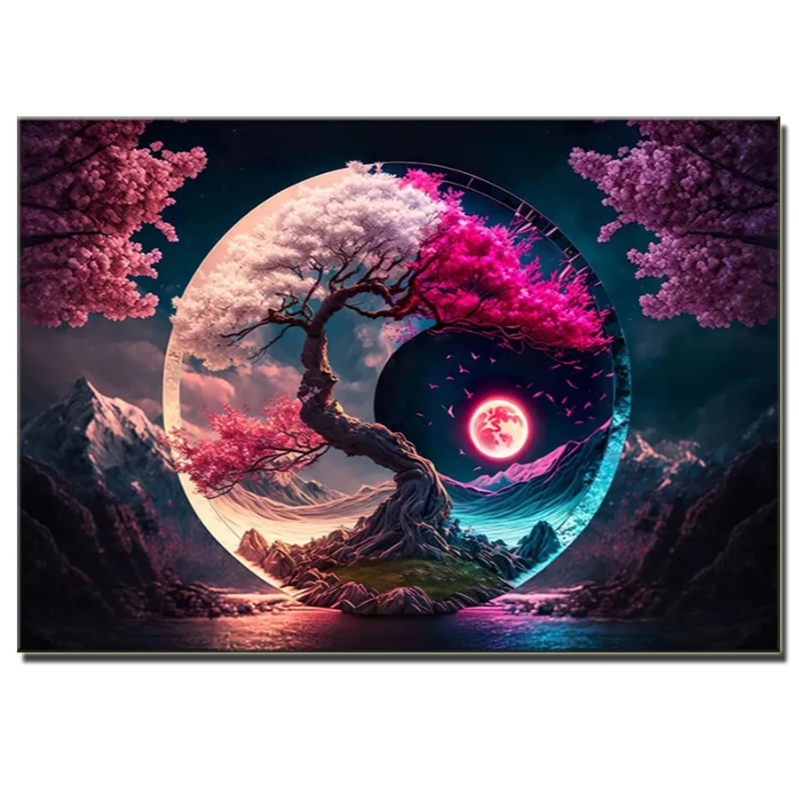 5d Diy Diamond Painting Yin Yang Balance Series Fish Full Diamond Mosaic Embroidery Cross Stitch Kits life tree new Home Decor