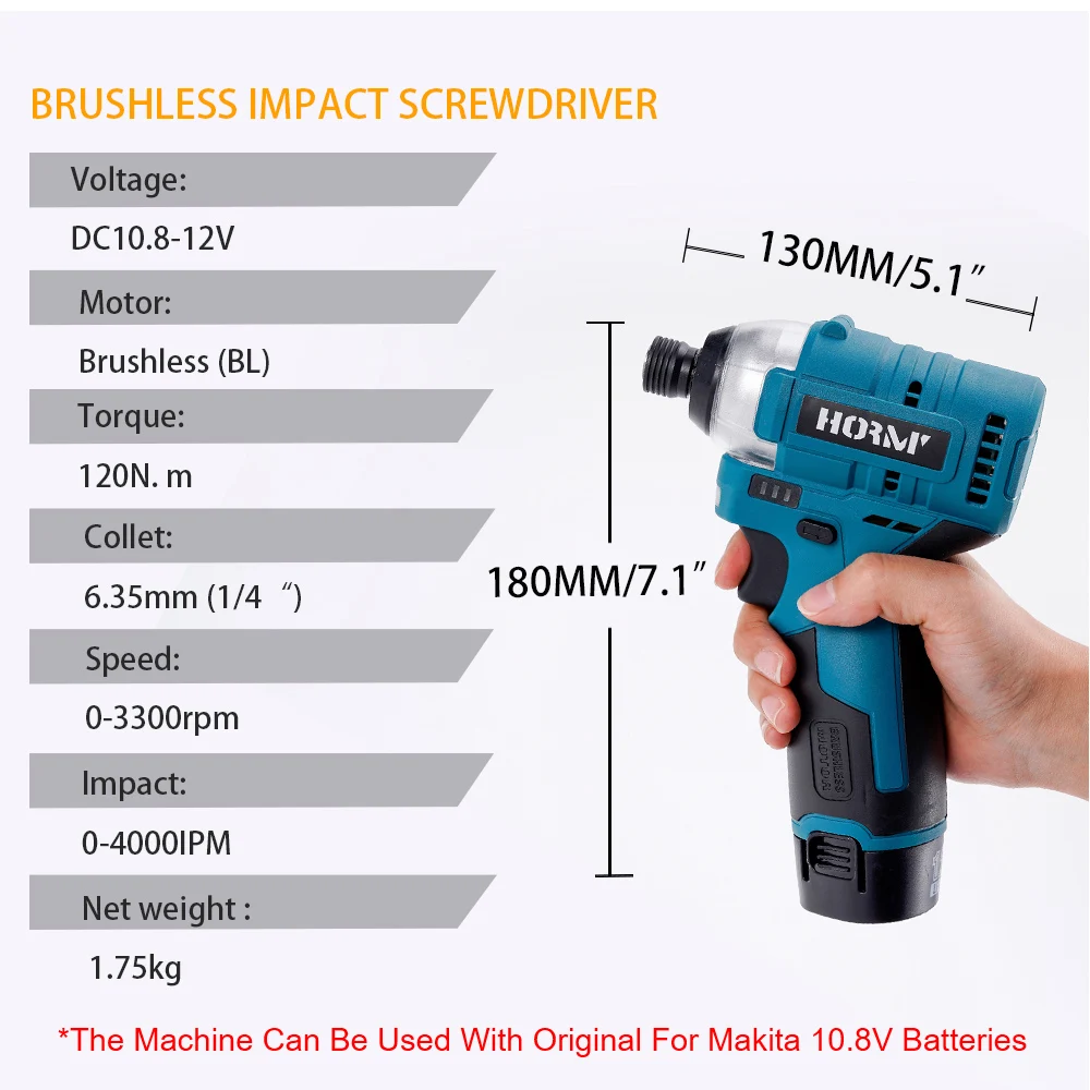 12V Brushless Electric Screwdriver Electric Impact Driver 120Nm Adjust Torque Drill Driver DIY Power Tool For Makita Battery