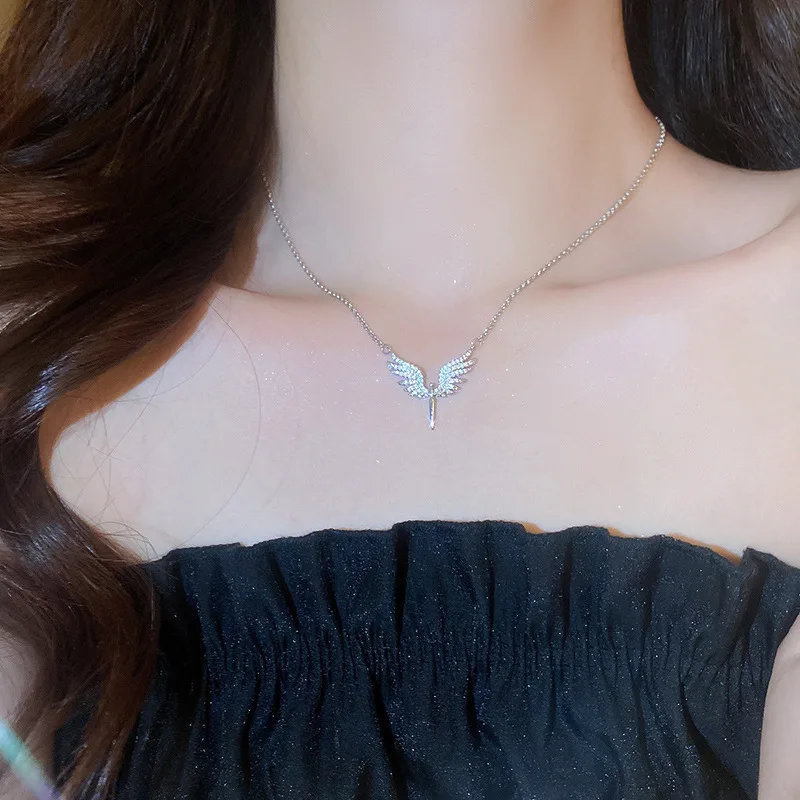 Unique Women\'s Fashion Angel Wings Pendant Necklace Girls Luxury Jewelry Anniversary Birthday Party Valentine\'s Day Perfect Gift