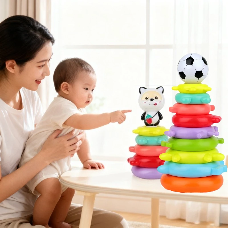 Rainbow Balance Stacking Ring Game Children Learn Stacking Toys for Early Childhood Education Color Discrimination for Infants