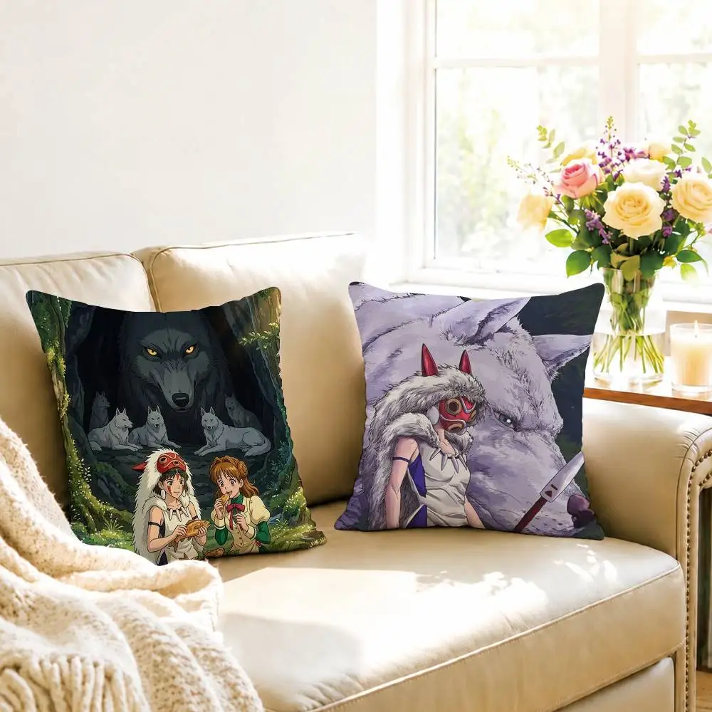 A-Anime San and Ashitaka Square Double-Sided printed Pillow Case Bedroom Bedside Pillow Sofa Cushion Cover Gift