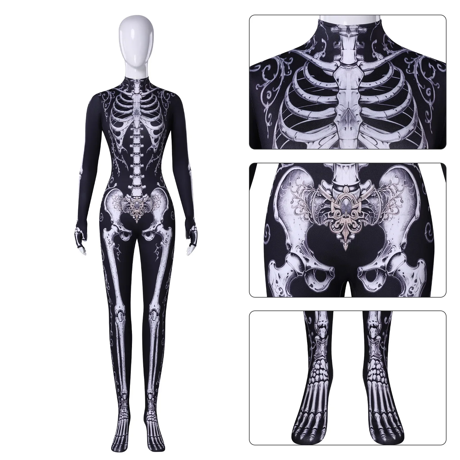 Halloween Cosplay 3D Skeleton Printed Scary Costume Jumpsuit Zentai Bodysuit Carnival Purim Matching Suits Day of The Dead 2026