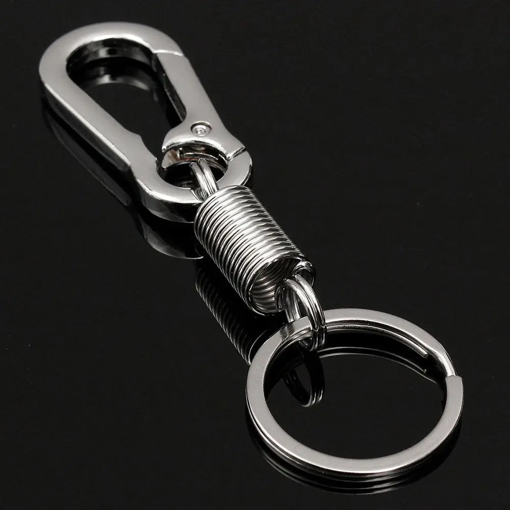 New Stainless Steel Spring Buckle Carabiner Retractable Keychain Waist Belt Clip